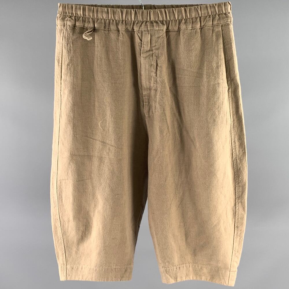 BY WALID Size S Khaki Woven Linen Elastic Waistband Shorts